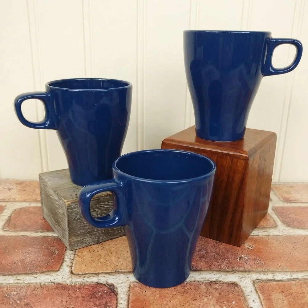 IKEA Fargrik Mugs Blue (Set of 3) Coffee Tea Stoneware‎ Cup #21533 Stackable
